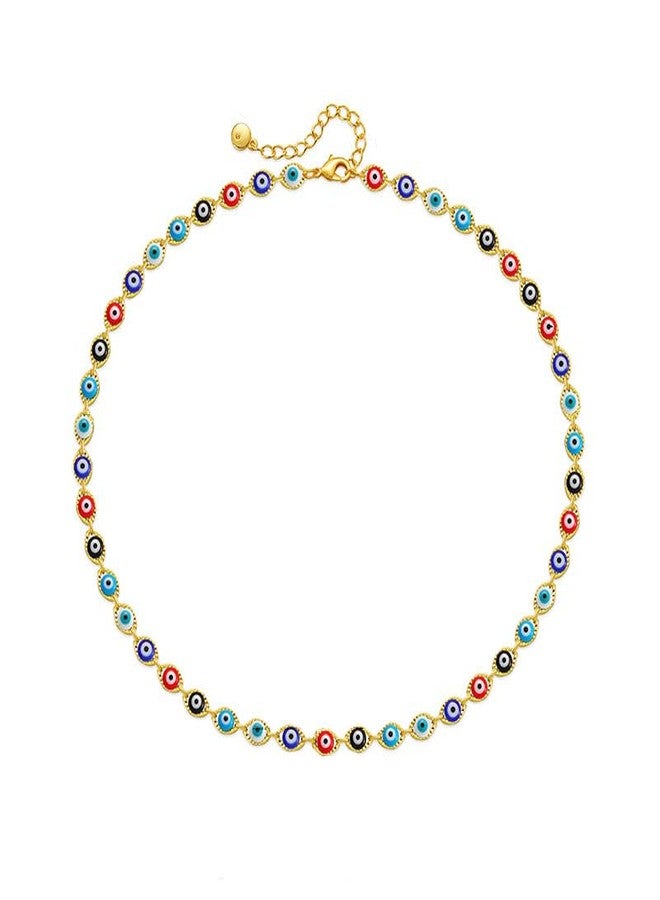 Cykdohy Dainty Evil Eye Beaded Chain Choker Necklace for Women Men Statement Colorful Enamel Ojo Turco Clavicle Adjustable Handmade Delicate Boho Turkish Lucky Amulet Protection Jewelry Gift for Her - Image 1